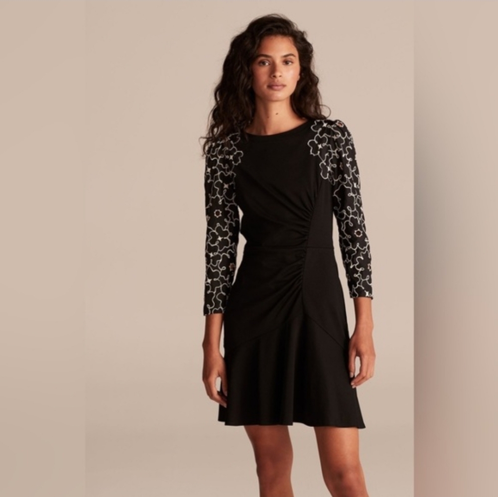 NWT Rebecca Taylor Tai Floral Embroidered Mini Dress Silk Accents Formal Wedding